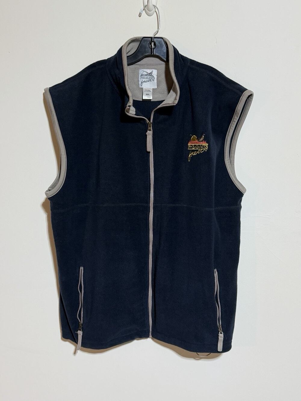 Pheasants Forever Mens Navy Blue Fleece Vest Size 2XL Zipper Embroidered Logo‎